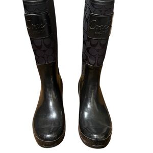 Vintage Coach Black Signature Tall Rain Boots - Classic Style